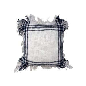 Rizzy Home Decorative Throw Pillow 18 Inch Square White & Navy Plaid Woven Cotto